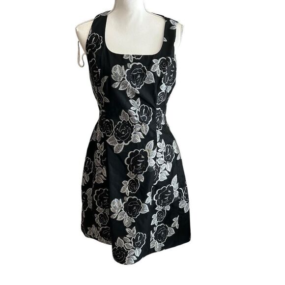 Prabal Gurung Black Floral Jacquard Flare Dress Size 8 - Picture 4 of 9